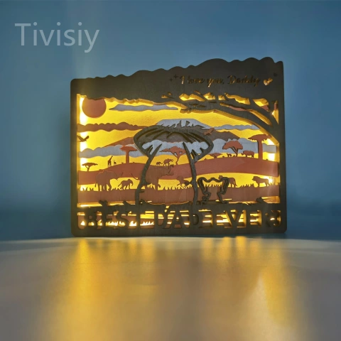 Frame-shape Elephant LED Wooden Night Light, Gift for Mother's Day, Home Desktop Decor Room